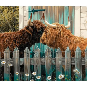 Decoupage Landscape Highland Cows Teal Barn Tissue Paper