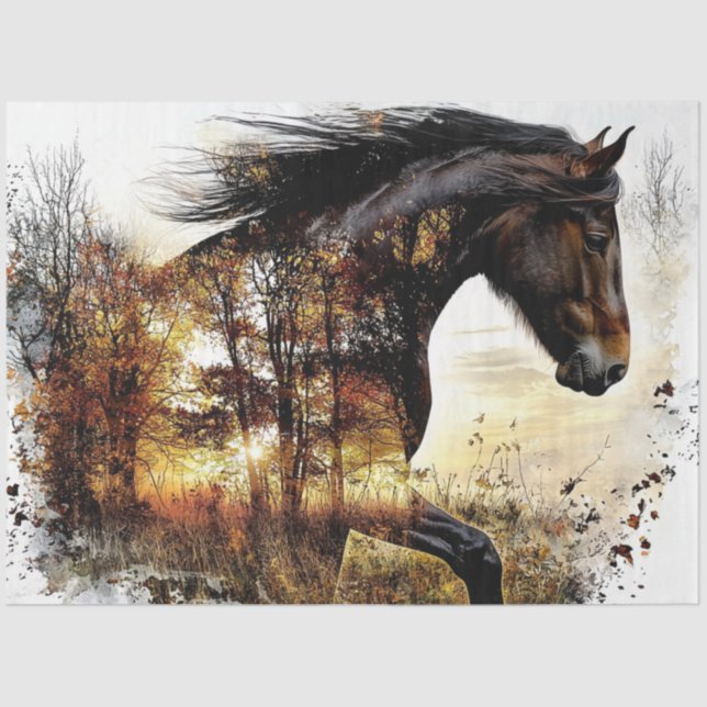 Decoupage Landscape Horse Double Exposure Forest Tissue Paper (Front)