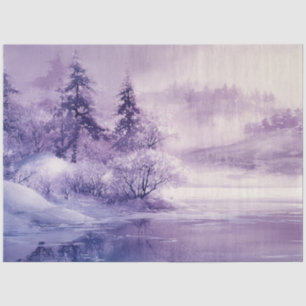 Decoupage Landscape Snow Covered Purples White Tissue Paper