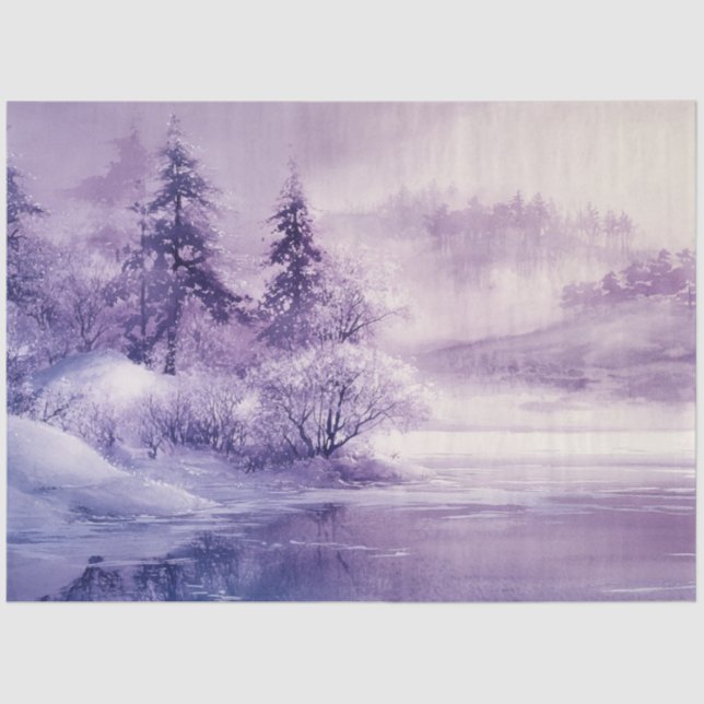 Decoupage Landscape Snow Covered Purples White  Tissue Paper (Front)