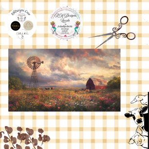 Decoupage Landscape Windmill Red Barn Wildflowers  Tissue Paper
