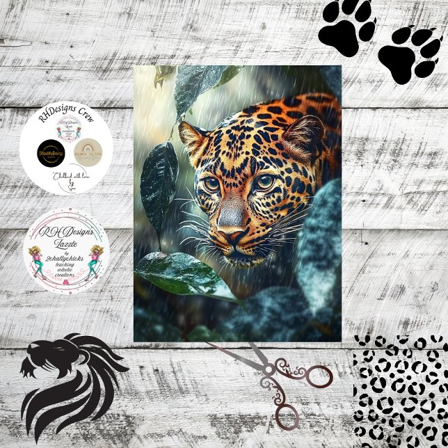 Decoupage Leopard Face Gaze in Jungle Leaves Tissue Paper (Creator Uploaded)