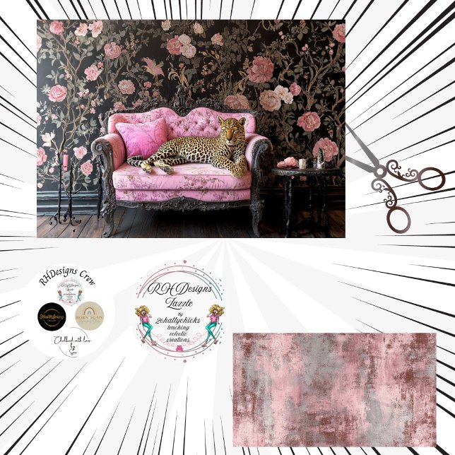 Decoupage Leopard Vintage Sofa Pink Floral Paper (Creator Uploaded)
