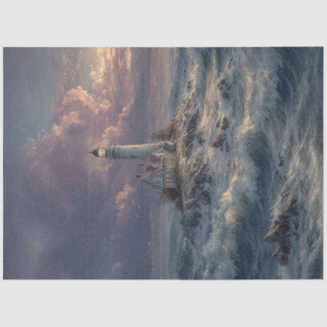 Decoupage Lighthouse Stormy Seas  Tissue Paper (Front)