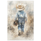 Decoupage Lil Cowboy in Field Walking Away