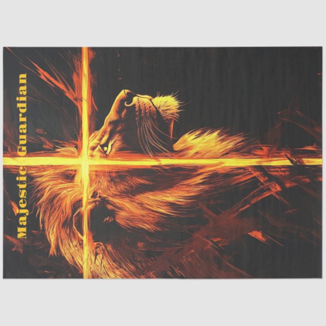 Decoupage Lion Burning Cross Majestic Guardian Tissue Paper (Front)