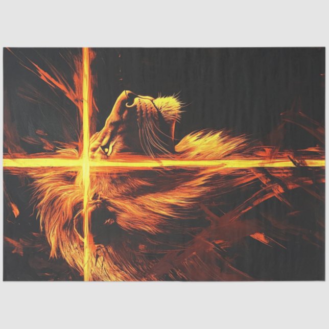 Decoupage Lion Burning Cross Majestic Guardian Tissue Paper (Front)