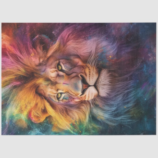 Decoupage Lion of Spectrum of Colours  Tissue Paper (Front)