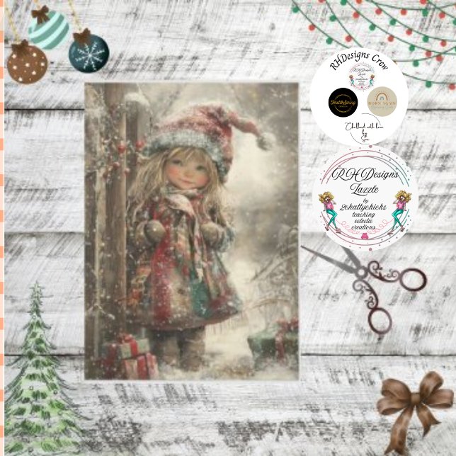 Decoupage Little Girl Dressed Christmas Attire Tissue Paper (Creator Uploaded)