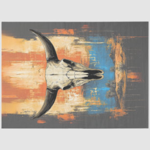 Decoupage LongHorn Steer Poster Orange, Blue  Tissue Paper