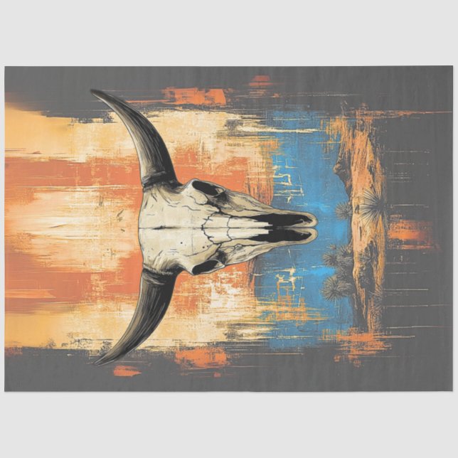 Decoupage LongHorn Steer Poster Orange, Blue  Tissue Paper (Front)