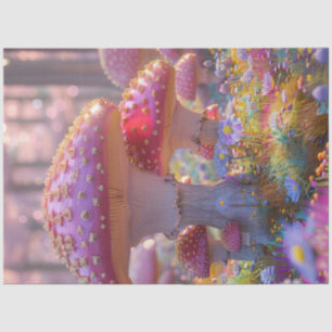 Decoupage Magical Garden of Pink Mushrooms Tissue Paper