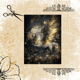 Decoupage Magical Unicorn Golden Sparkle Celestial Tissue Paper