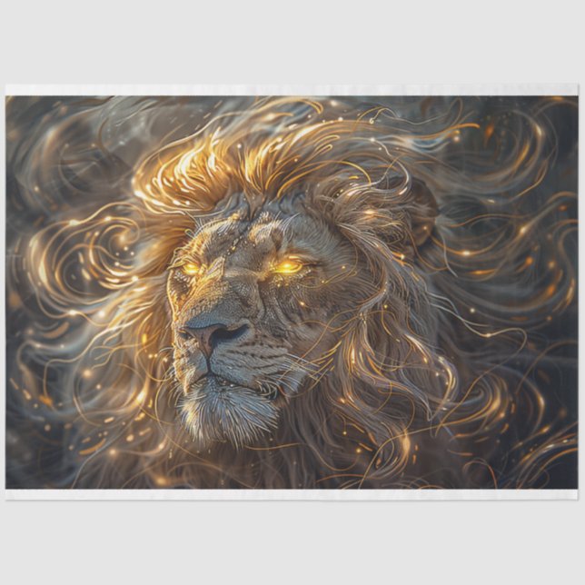Decoupage Majestic Aura of a Lion Fiery Mane  Tissue Paper (Front)