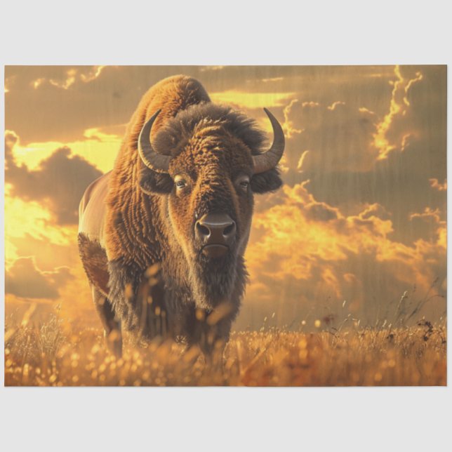 Decoupage Majestic Bison Standing Field of Grass Tissue Paper (Front)
