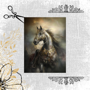 Decoupage Majestic Black Horse Golden Armour Crest Tissue Paper