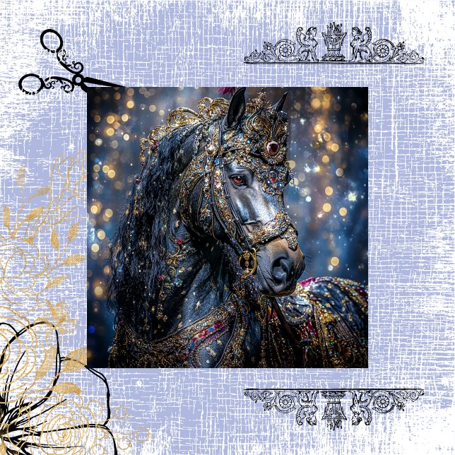 Decoupage Majestic Black Stallion Jewel Encrusted  Tissue Paper (Creator Uploaded)