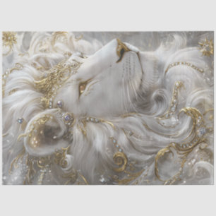 Decoupage Majestic White Lion Gold & Silver  Tissue Paper