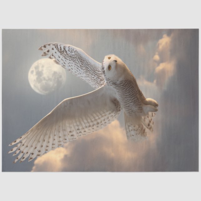 Decoupage Majestic White Owl Flying Moon  Tissue Paper (Front)