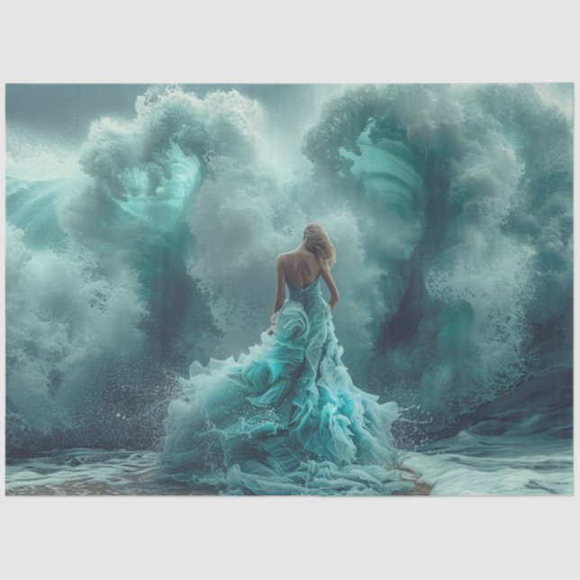 Decoupage Mesmerising Beach Woman Turquoise Green  Tissue Paper (Front)