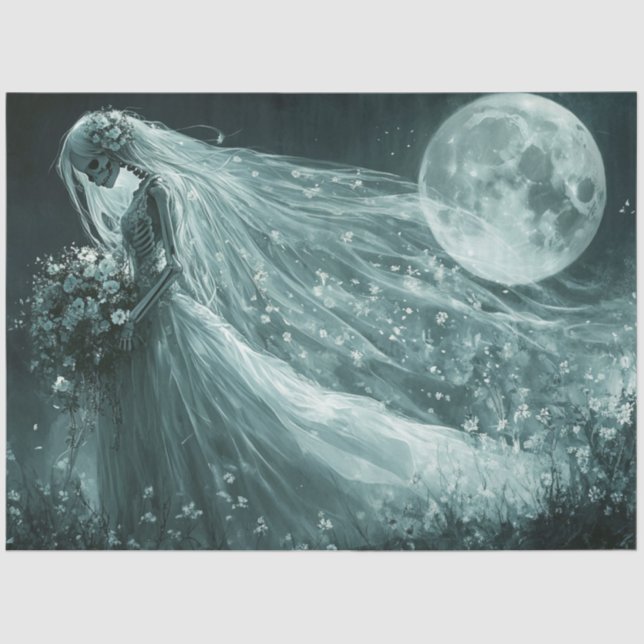 Decoupage Monochrome Skeleton Wedding Full Moon Tissue Paper (Front)