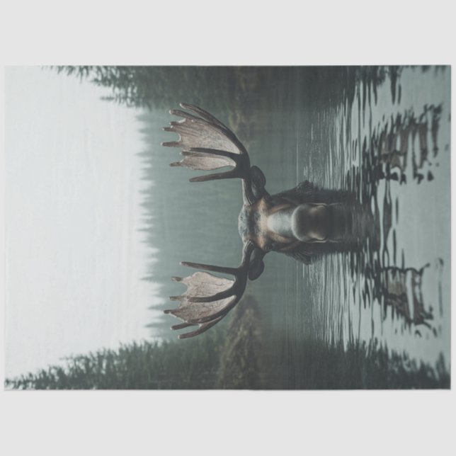 Decoupage Moose In Water Reflection Large Antlers Tissue Paper (Front)