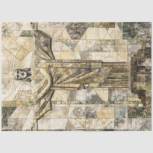 Decoupage Mosaic Christ the Redeemer Statue Brazil Tissue Paper