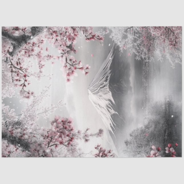 Decoupage Mount Fuji's With Cherry Blossoms & Lake Tissue Paper (Front)