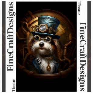 Decoupage Mousseline Steampunk Dog Faux Ink L 033  Tissue Paper