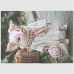 Decoupage Mum Piglet Dressed Pink Scarf Purse  Tissue Paper