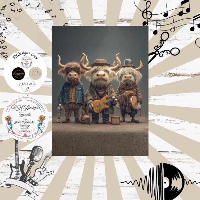 Decoupage Musical Cow Trio Fur Feathers Funk Band Tissue Paper (Creator Uploaded)