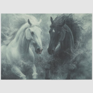Decoupage Mystical Black White Horse Powerful Tissue Paper