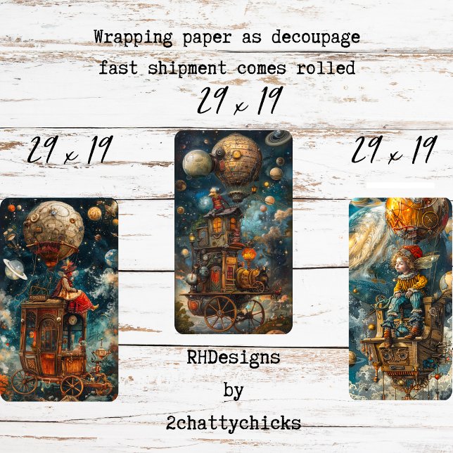 Decoupage Mystical Hot Air Balloon Ride Wrapping Paper Sheet (Creator Uploaded)