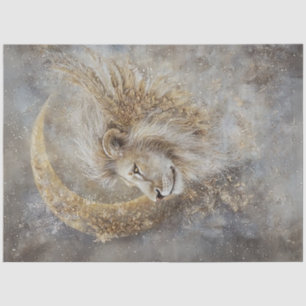 Decoupage Mystical Lions Head Crescent Moon Gold Tissue Paper