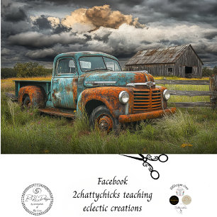 Decoupage Nostalgic Farm Vehicle Landscape  Tissue Paper