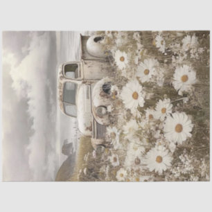 Decoupage Nostalgic White Truck Field Daisies Tissue Paper