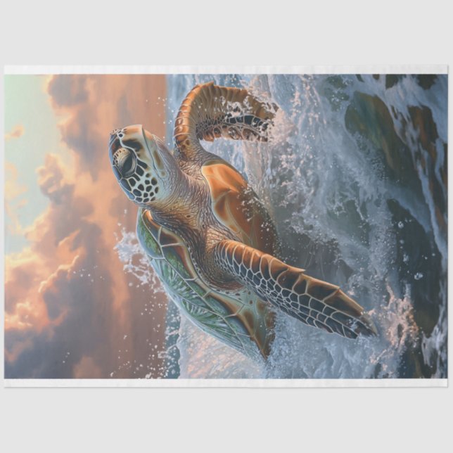 Decoupage Ocean Sea Turtle on Beach Tissue Paper (Front)