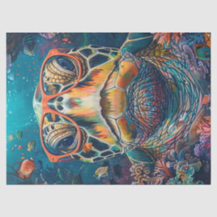 Decoupage of Spectacled Sea Turtle with Glasses Tissue Paper