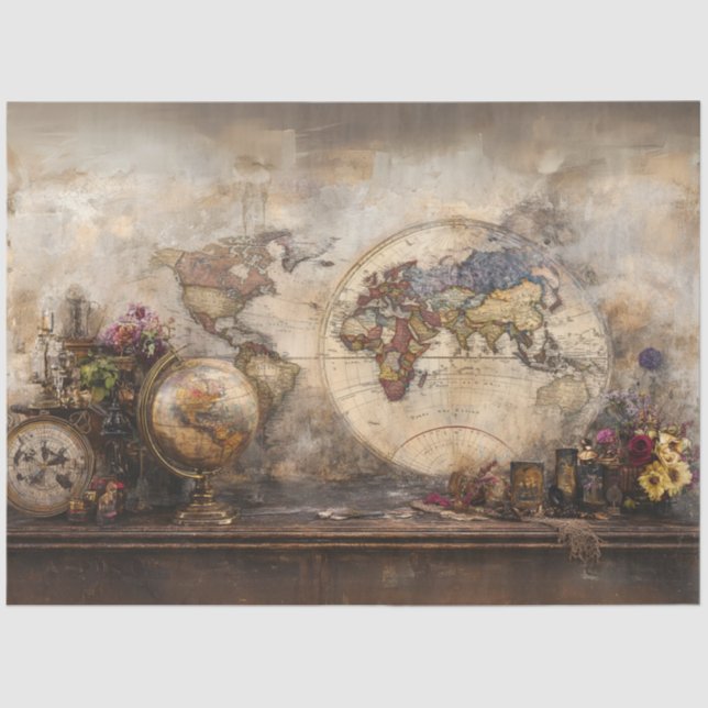 Decoupage Old World Map Historical Exploration  Tissue Paper (Front)