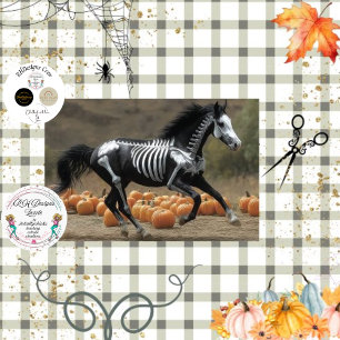 Decoupage Painted Black Stallion Horse Skeleton  Tissue Paper