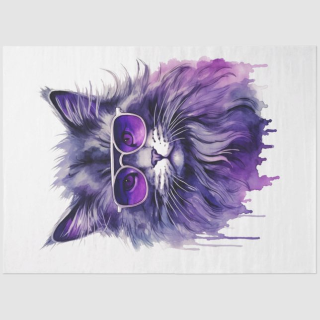 Decoupage paper purple cool cat  (Front)