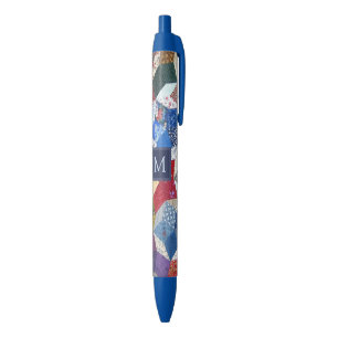 Decoupage Patchwork Stars Pattern Monogram Black Ink Pen