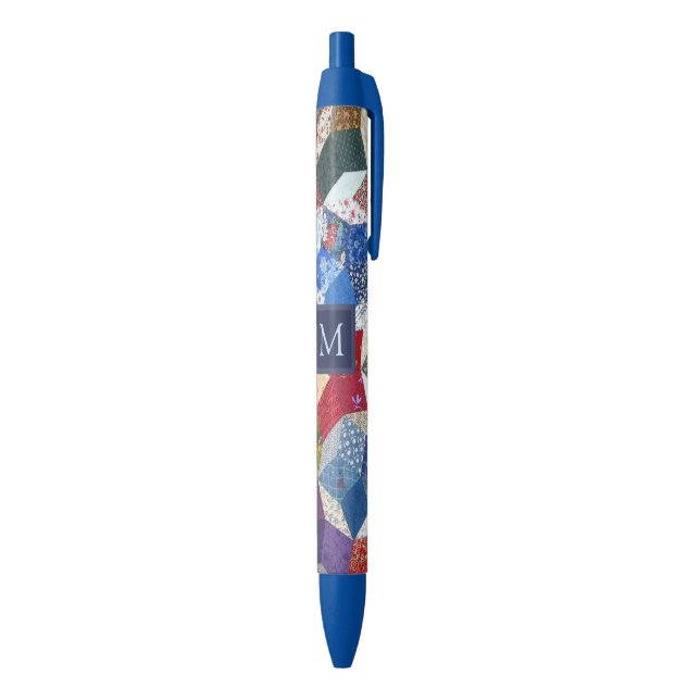 Decoupage Patchwork Stars Pattern Monogram Black Ink Pen (Bottom (Vertical))