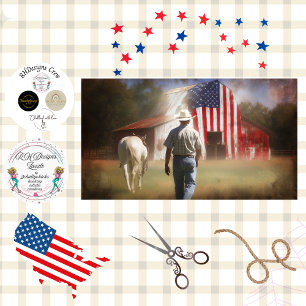 Decoupage Patriotic Barn White Horse & Rancher Tissue Paper