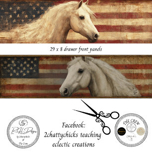 Decoupage Patriotic Drawer Panels 29x8 Flag Horse  Tissue Paper