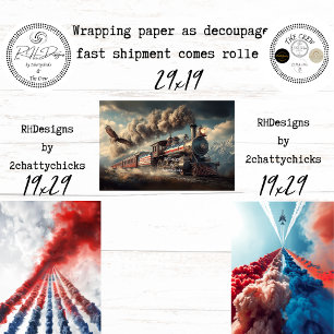 Decoupage Patriotic Eagle Train 250th Celebration  Wrapping Paper Sheet