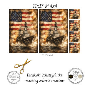 Decoupage Patriotic Naval Warship American Flag Tissue Paper