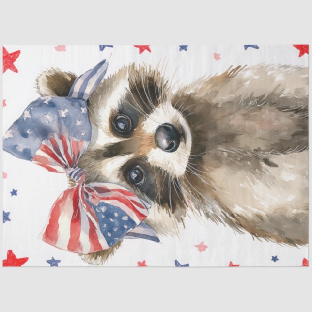 Decoupage Patriotic Racoon Whimsical 4th July  Tissue Paper (Front)