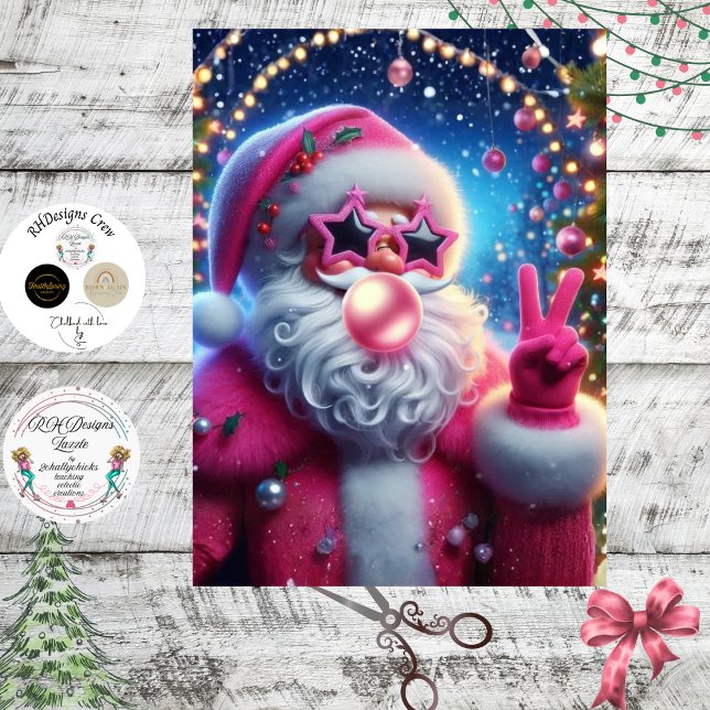 Decoupage Pink Bubblegum Christmas Santa  Tissue Paper (Creator Uploaded)
