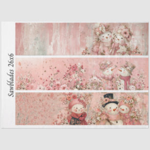 Decoupage Pink Floral Snowman Handsaw Panels Tissue Paper